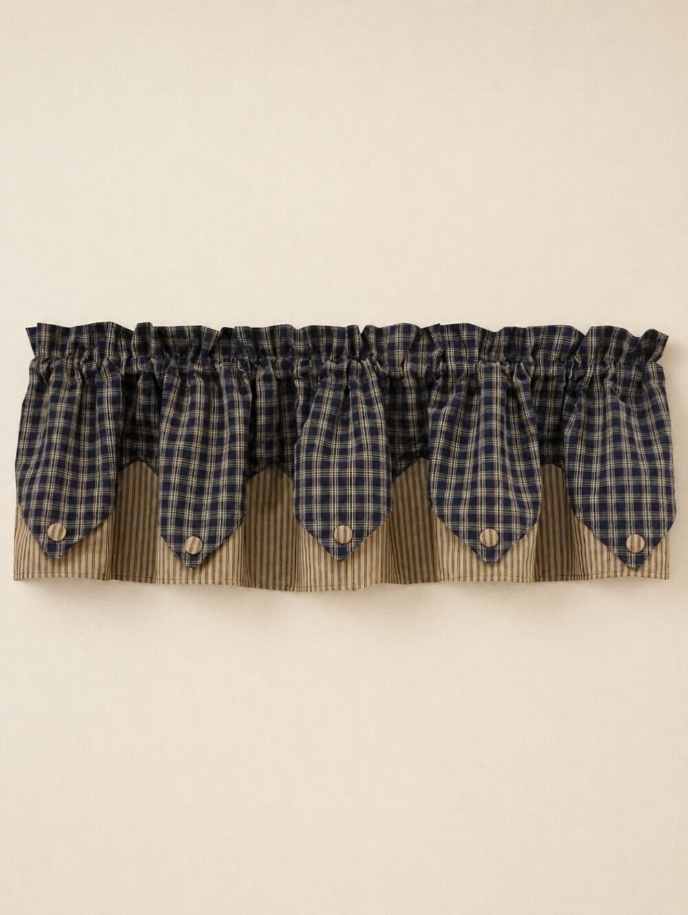 NWOT Park Designs Sturbridge Navy Lined Point Valances Set/2 Farmhouse 72x15